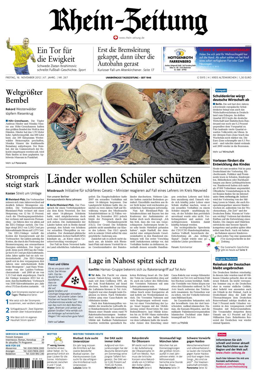 Rhein-Zeitung Kreis Altenkirchen vom Freitag, 16.11.2012