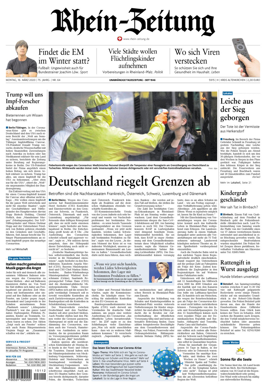 Rhein-Zeitung Kreis Altenkirchen vom Montag, 16.03.2020