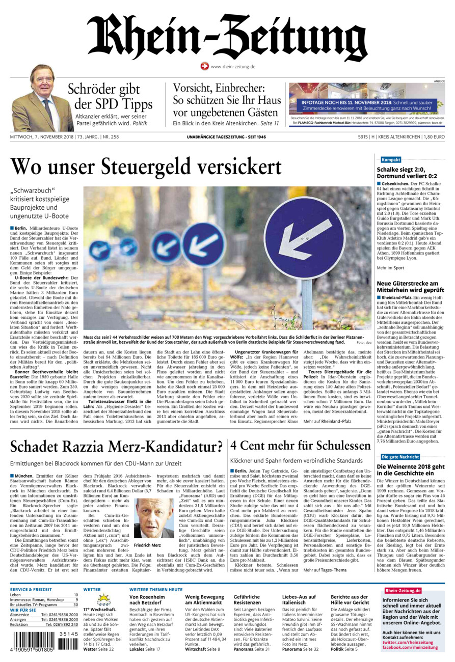 Rhein-Zeitung Kreis Altenkirchen vom Mittwoch, 07.11.2018