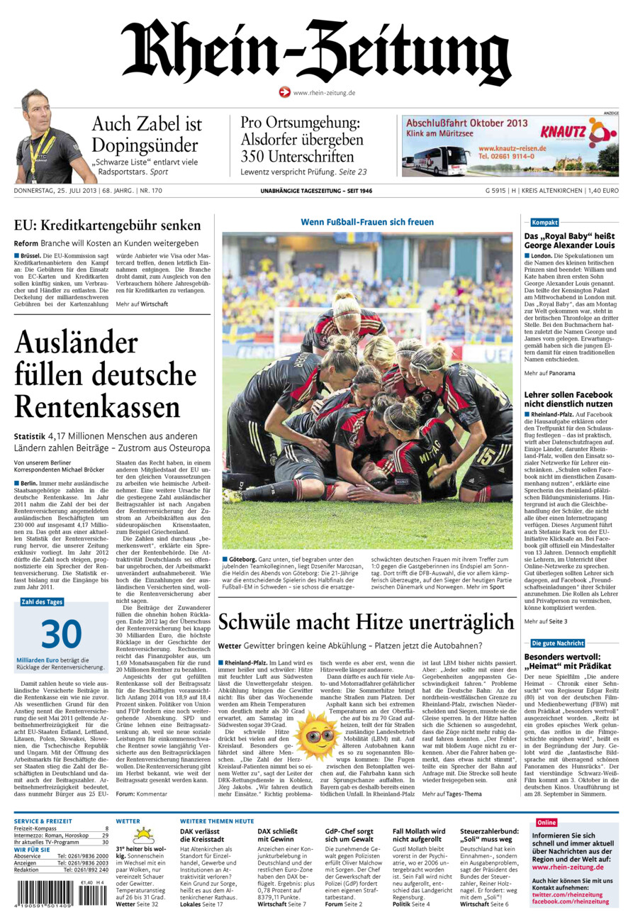 Rhein-Zeitung Kreis Altenkirchen vom Donnerstag, 25.07.2013