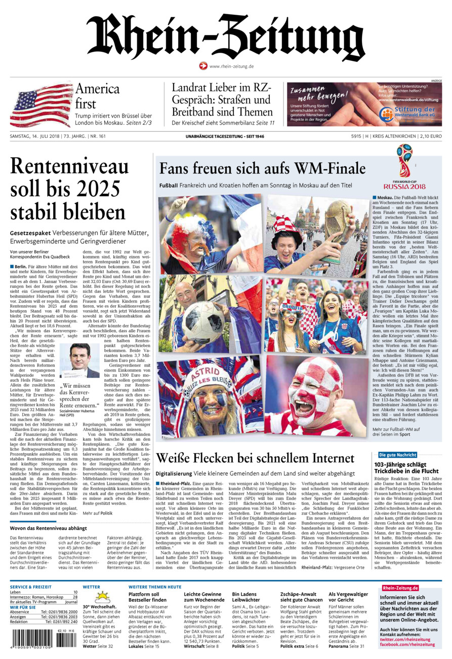 Rhein-Zeitung Kreis Altenkirchen vom Samstag, 14.07.2018