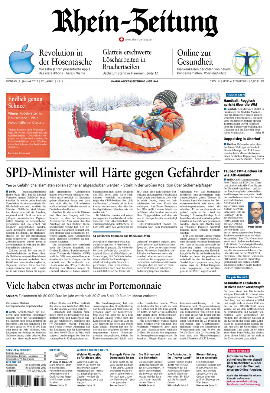 Rhein-Zeitung Kreis Altenkirchen vom Montag, 09.01.2017
