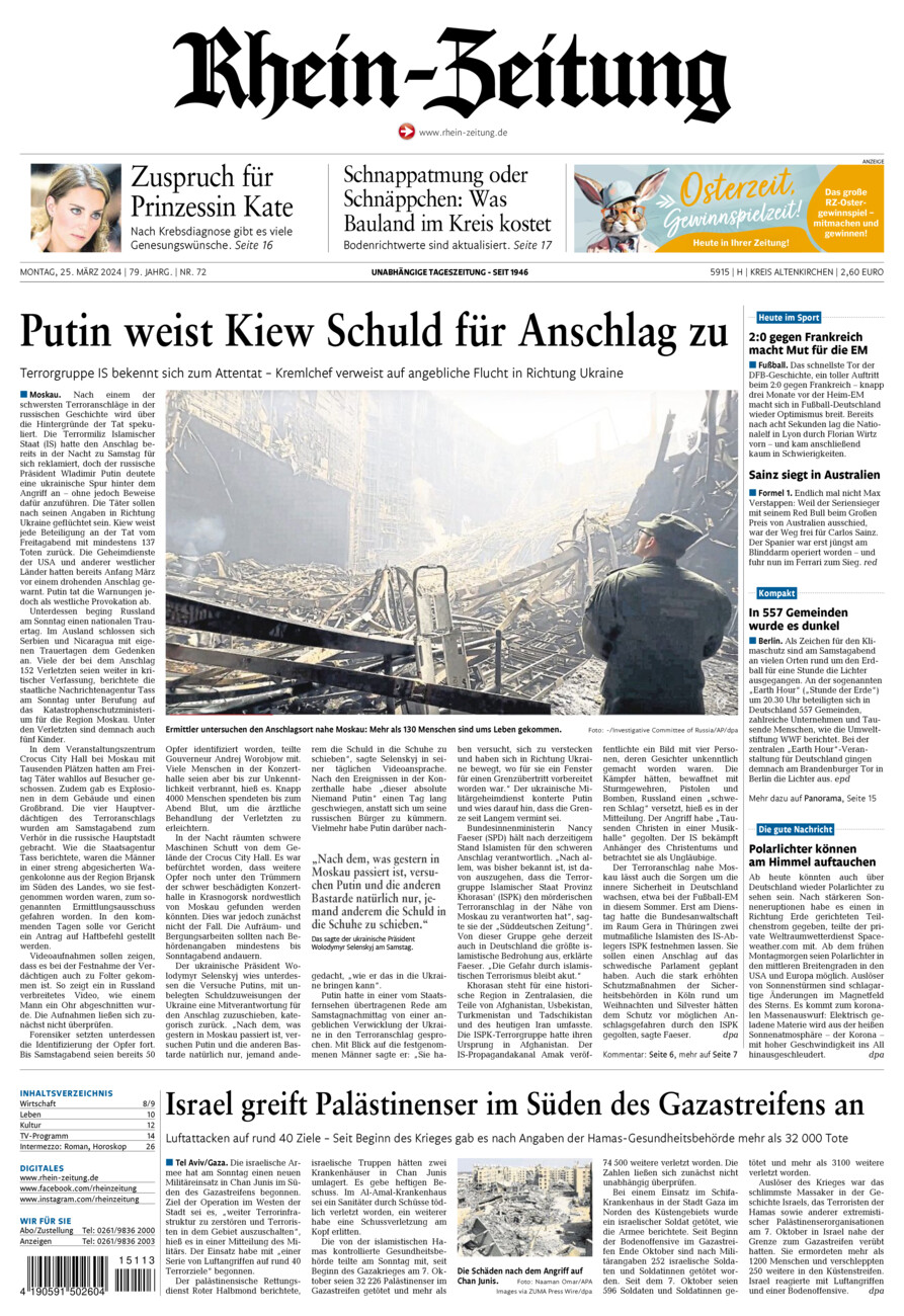 Rhein-Zeitung Kreis Altenkirchen vom Montag, 25.03.2024
