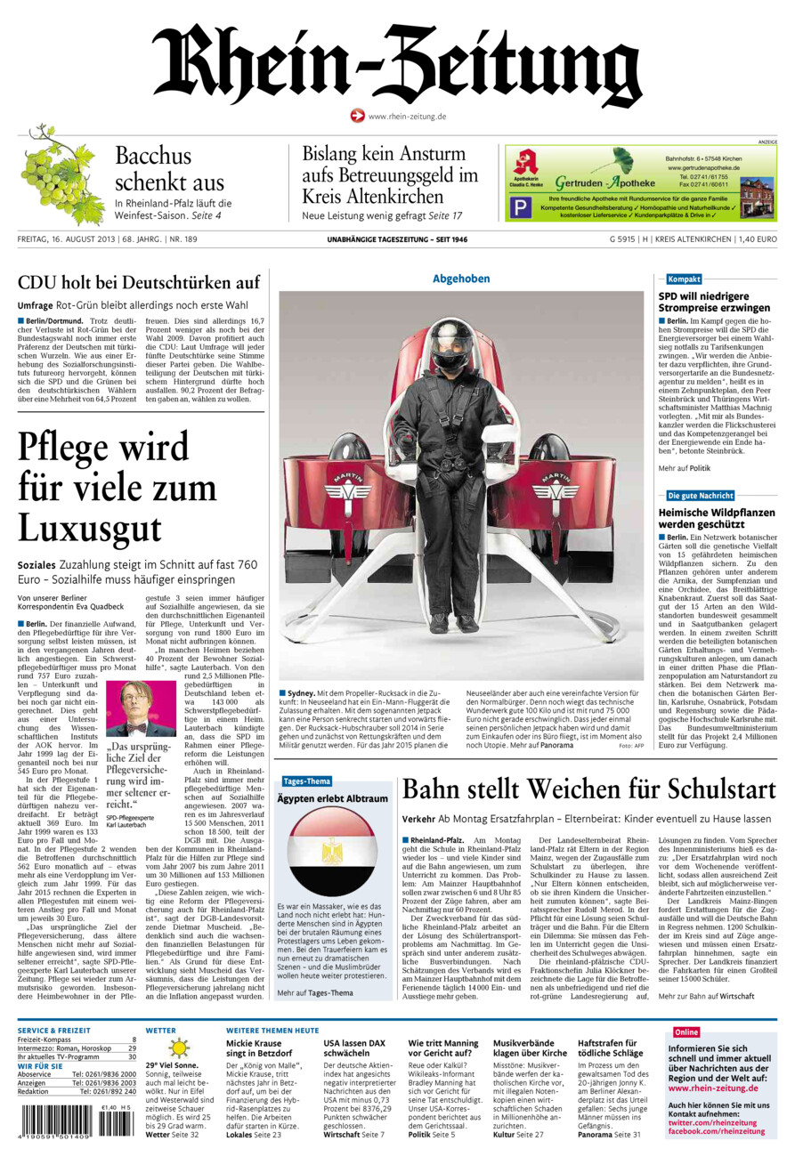 Rhein-Zeitung Kreis Altenkirchen vom Freitag, 16.08.2013