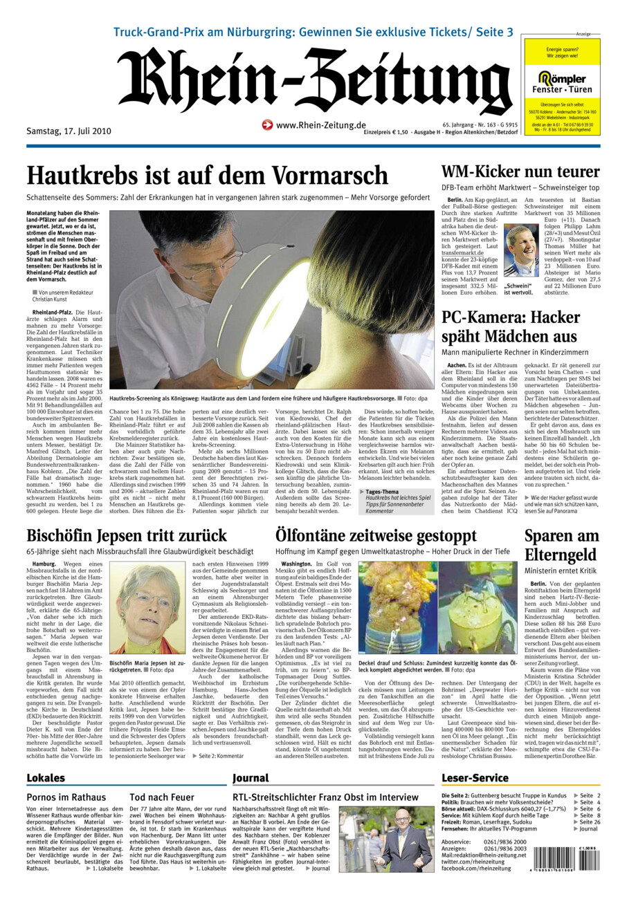 Rhein-Zeitung Kreis Altenkirchen vom Samstag, 17.07.2010