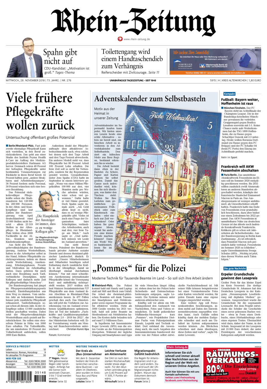 Rhein-Zeitung Kreis Altenkirchen vom Mittwoch, 28.11.2018