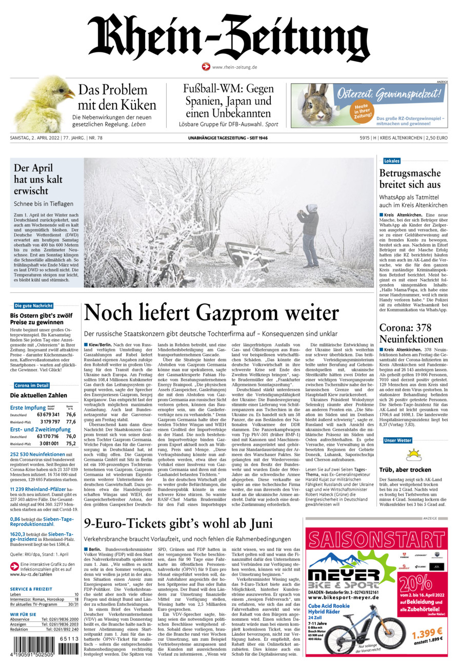 Rhein-Zeitung Kreis Altenkirchen vom Samstag, 02.04.2022