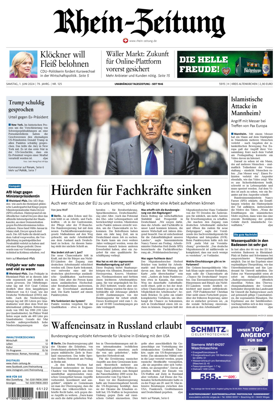 Rhein-Zeitung Kreis Altenkirchen vom Samstag, 01.06.2024
