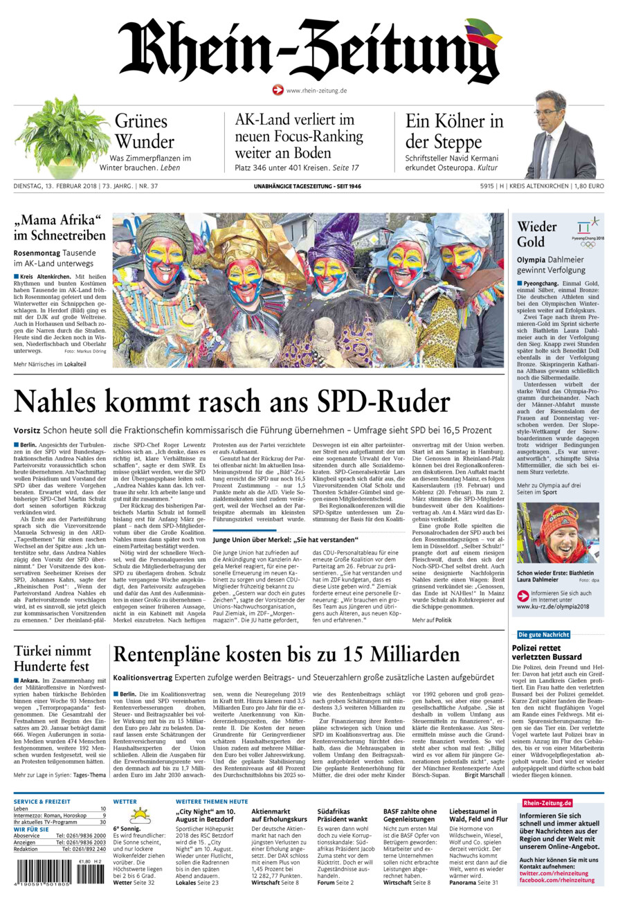 Rhein-Zeitung Kreis Altenkirchen vom Dienstag, 13.02.2018