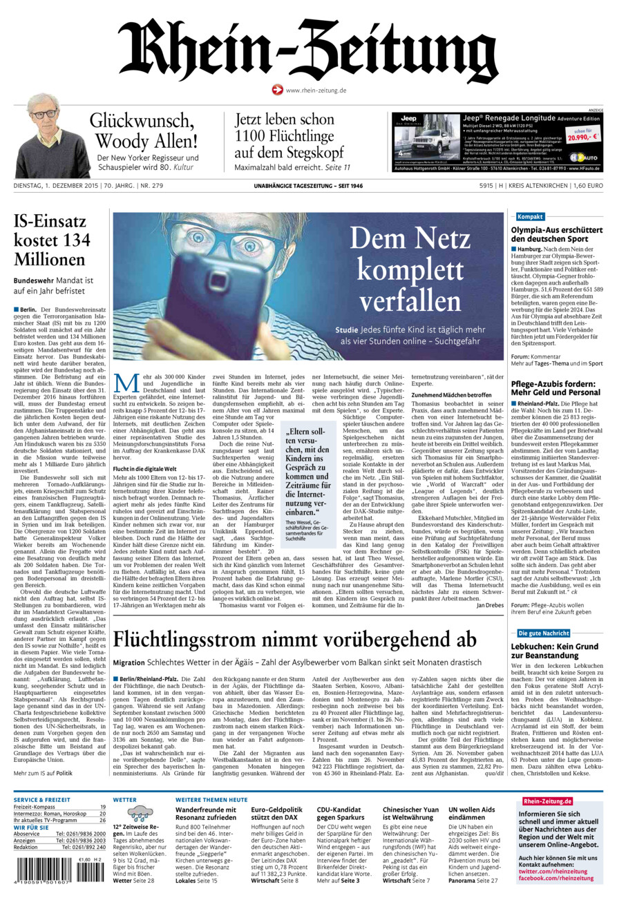 Rhein-Zeitung Kreis Altenkirchen vom Dienstag, 01.12.2015