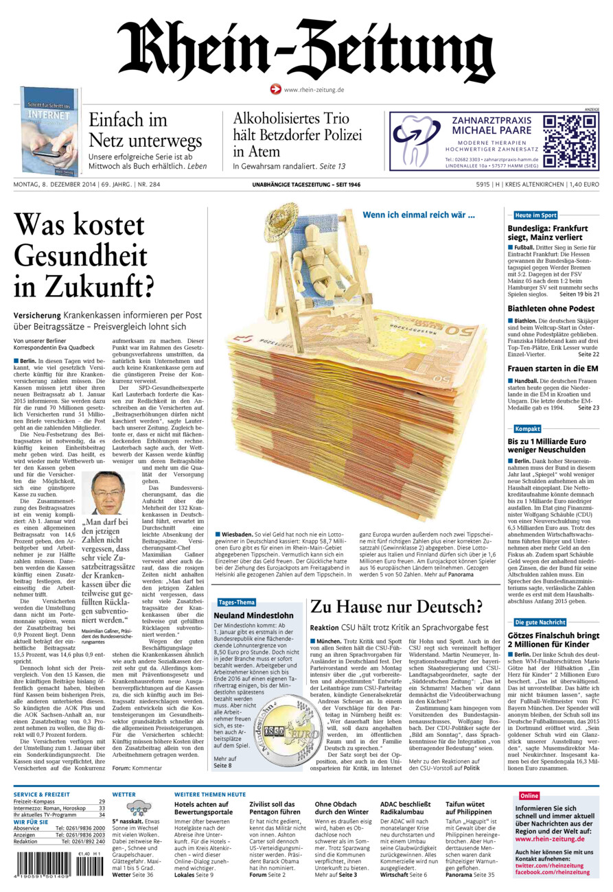 Rhein-Zeitung Kreis Altenkirchen vom Montag, 08.12.2014