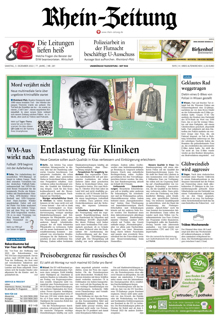 Rhein-Zeitung Kreis Altenkirchen vom Samstag, 03.12.2022