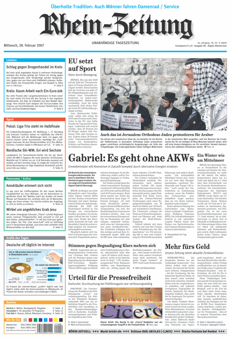 Rhein-Zeitung Kreis Altenkirchen vom Mittwoch, 28.02.2007