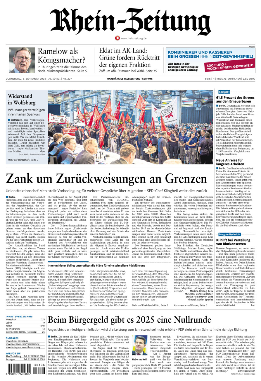 Rhein-Zeitung Kreis Altenkirchen vom Donnerstag, 05.09.2024