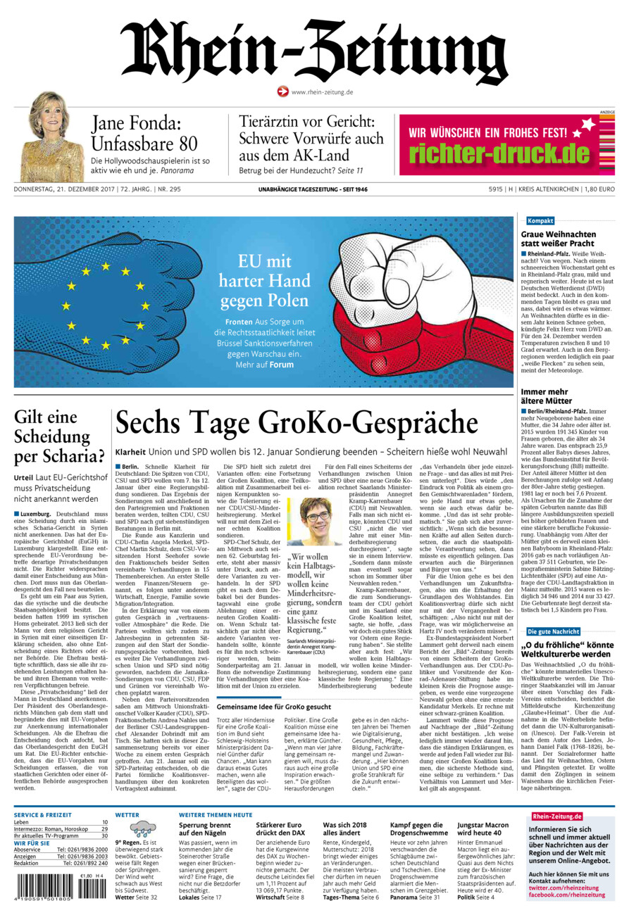 Rhein-Zeitung Kreis Altenkirchen vom Donnerstag, 21.12.2017