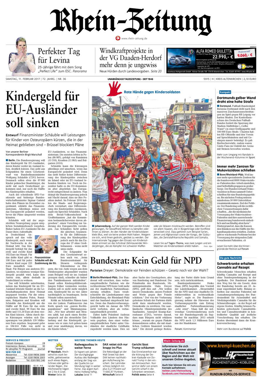 Rhein-Zeitung Kreis Altenkirchen vom Samstag, 11.02.2017