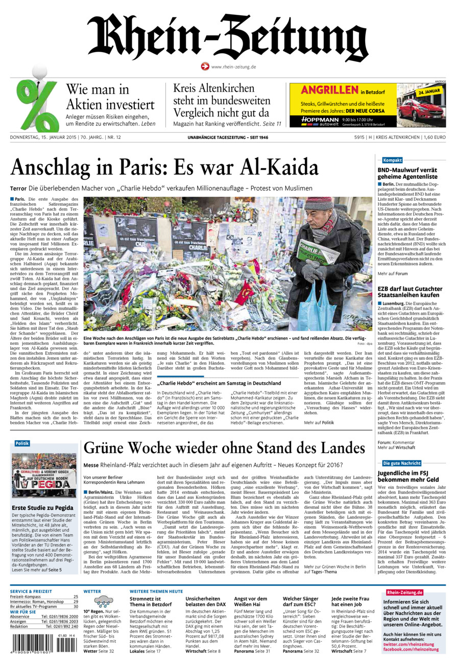 Rhein-Zeitung Kreis Altenkirchen vom Donnerstag, 15.01.2015
