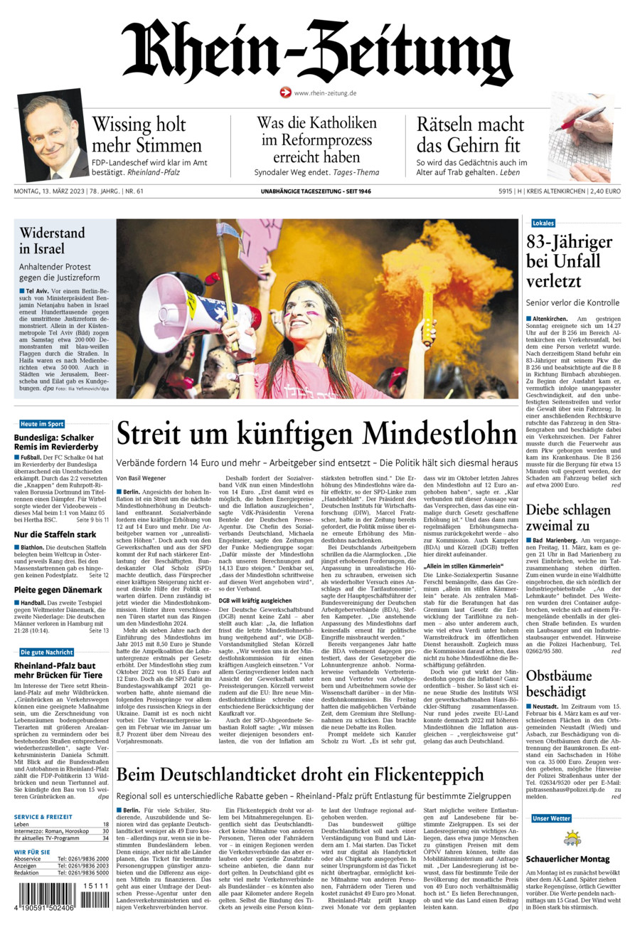 Rhein-Zeitung Kreis Altenkirchen vom Montag, 13.03.2023