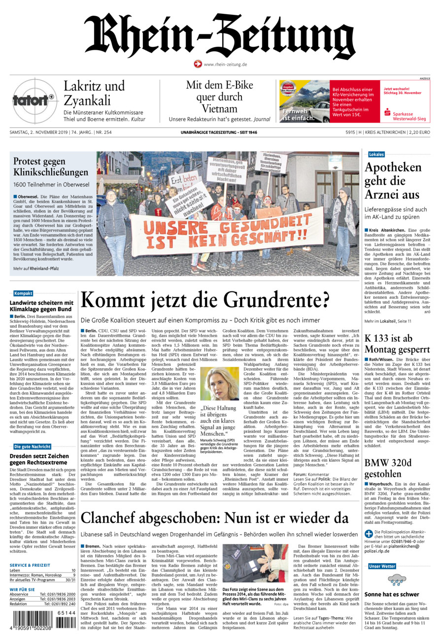 Rhein-Zeitung Kreis Altenkirchen vom Samstag, 02.11.2019