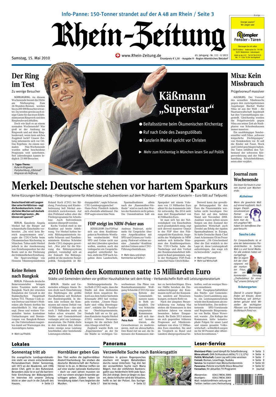 Rhein-Zeitung Kreis Altenkirchen vom Samstag, 15.05.2010