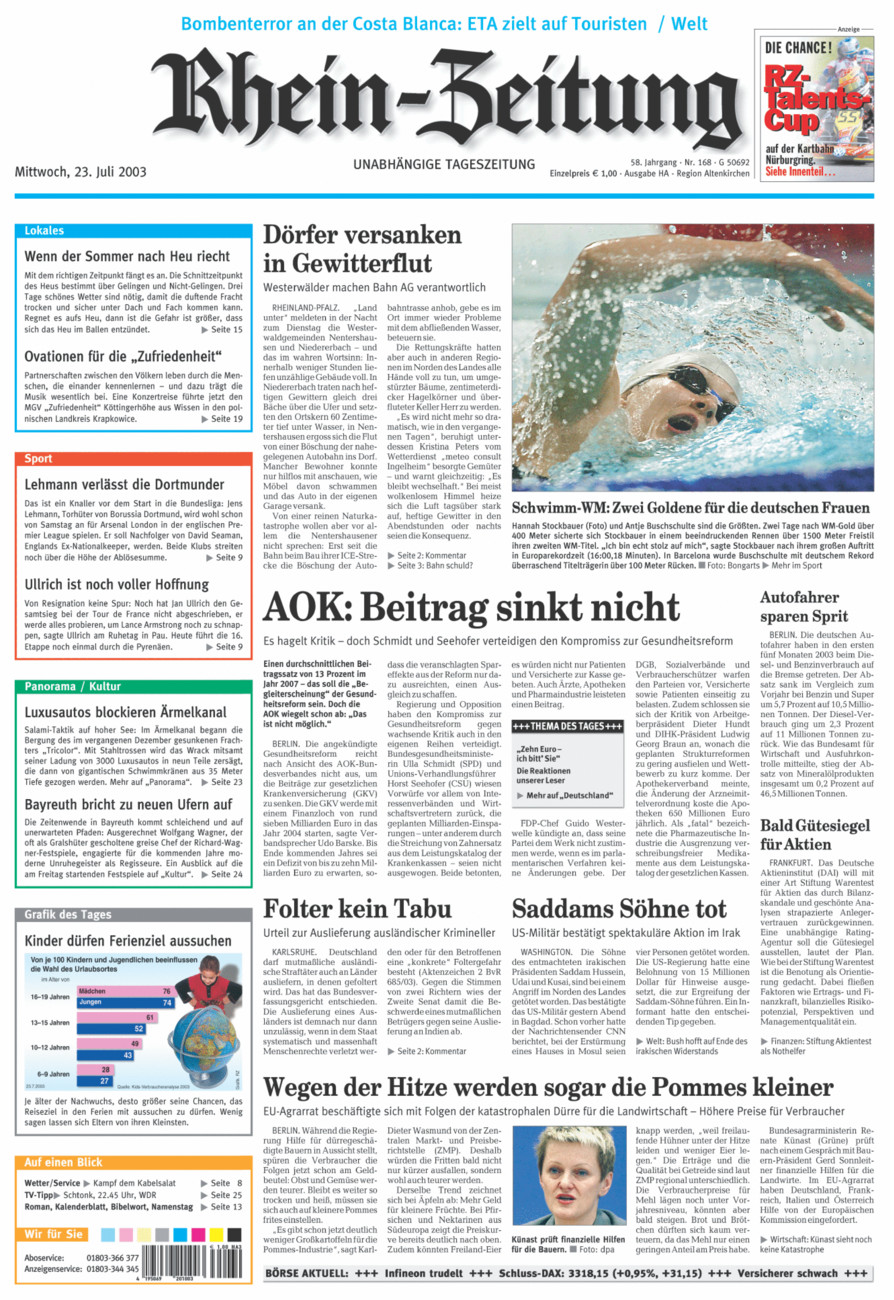 Rhein-Zeitung Kreis Altenkirchen vom Mittwoch, 23.07.2003