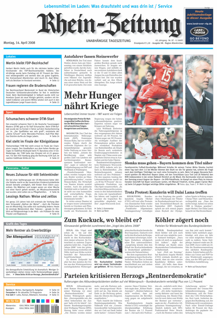 Rhein-Zeitung Kreis Altenkirchen vom Montag, 14.04.2008