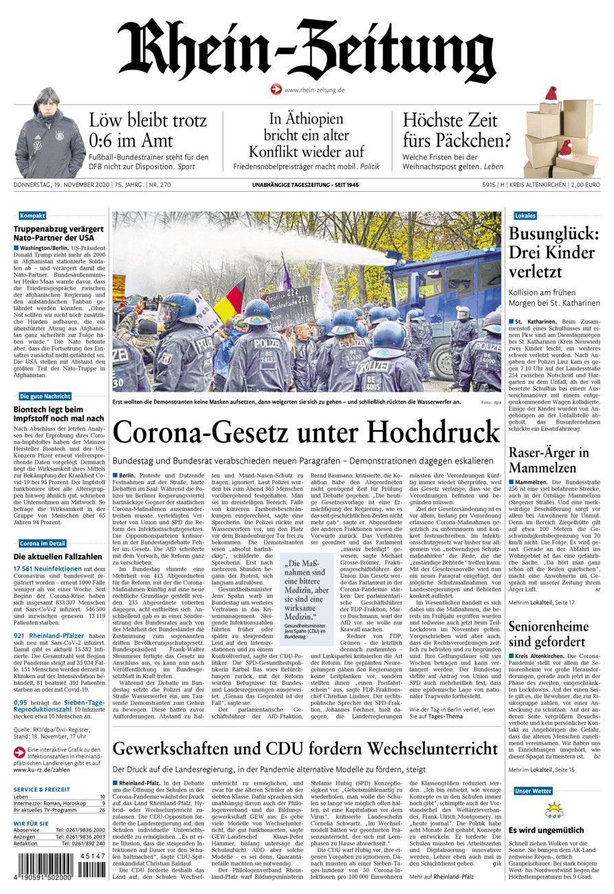Rhein-Zeitung Kreis Altenkirchen vom Donnerstag, 19.11.2020