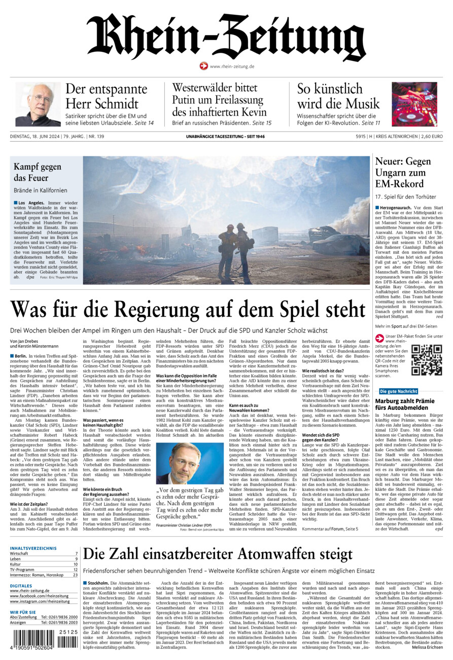 Rhein-Zeitung Kreis Altenkirchen vom Dienstag, 18.06.2024