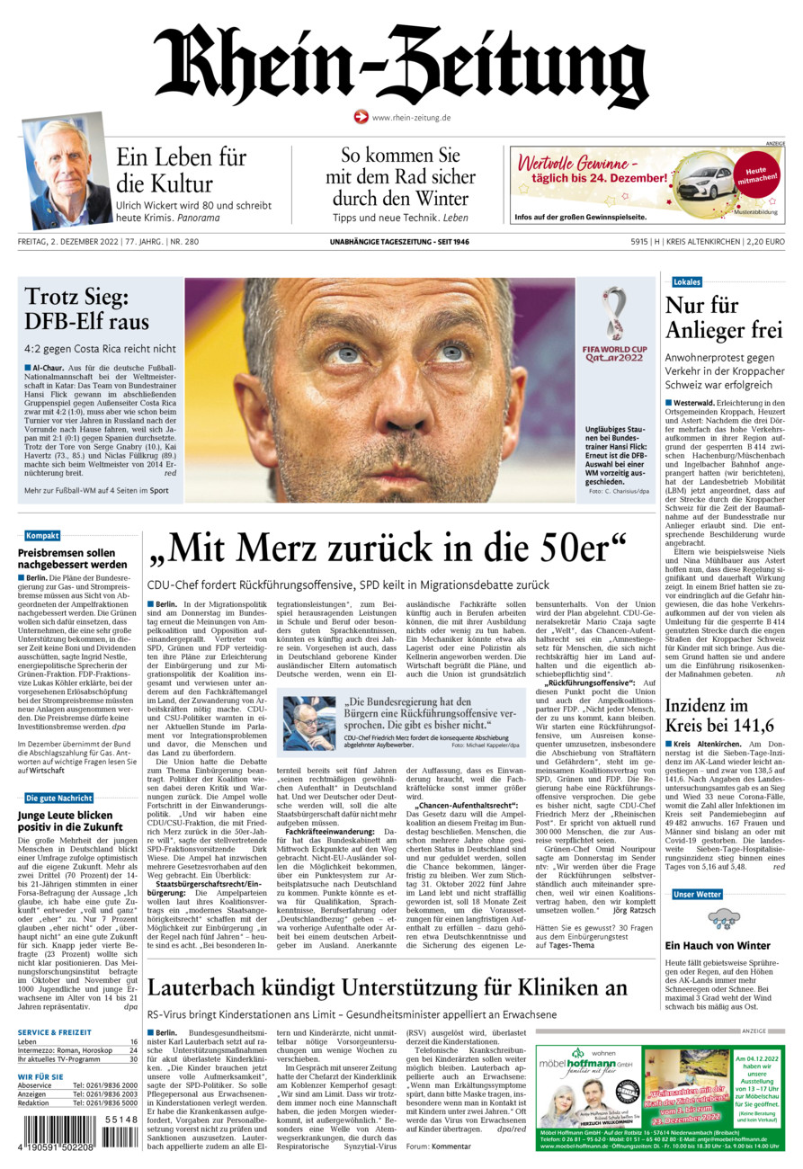 Rhein-Zeitung Kreis Altenkirchen vom Freitag, 02.12.2022