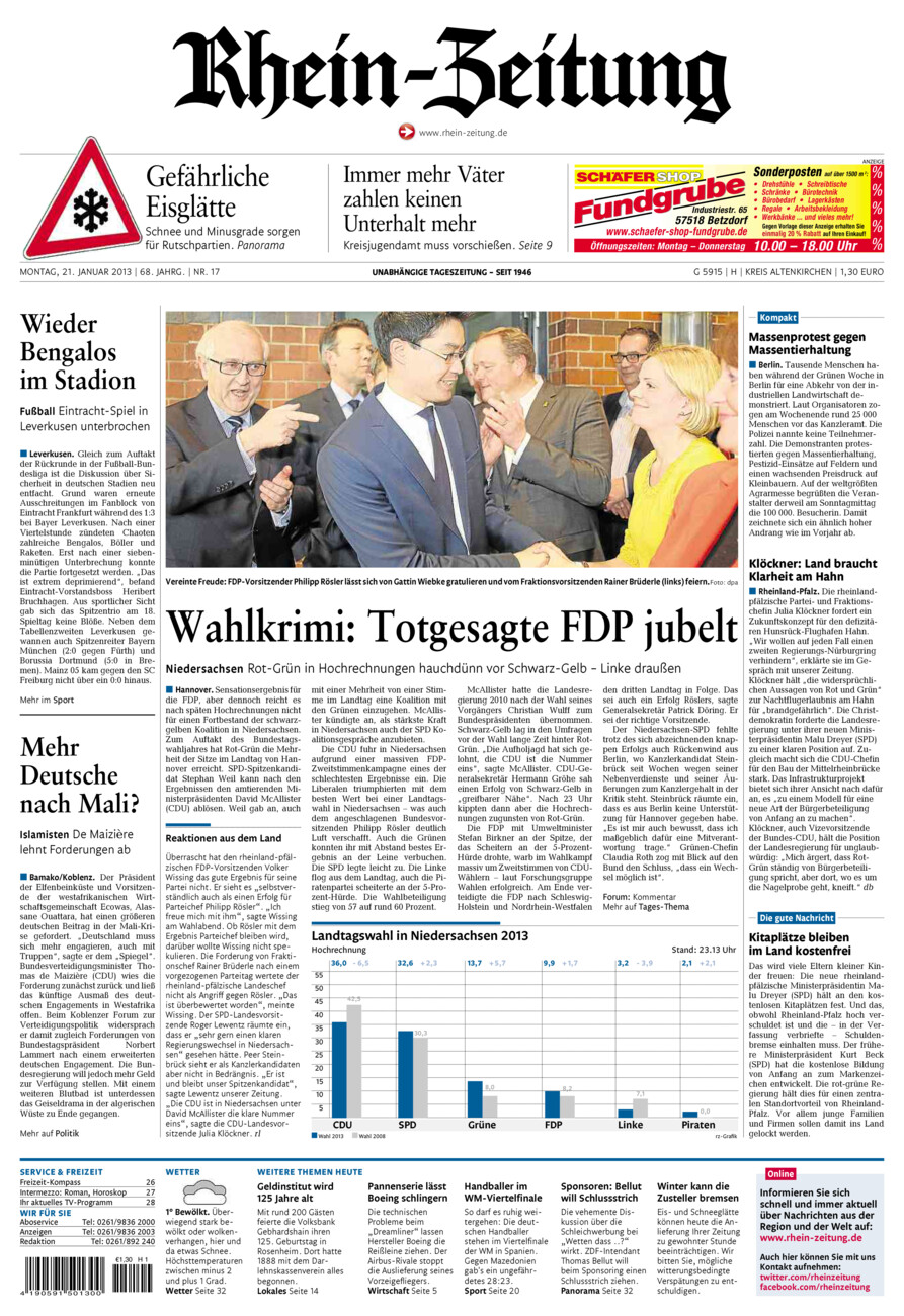 Rhein-Zeitung Kreis Altenkirchen vom Montag, 21.01.2013