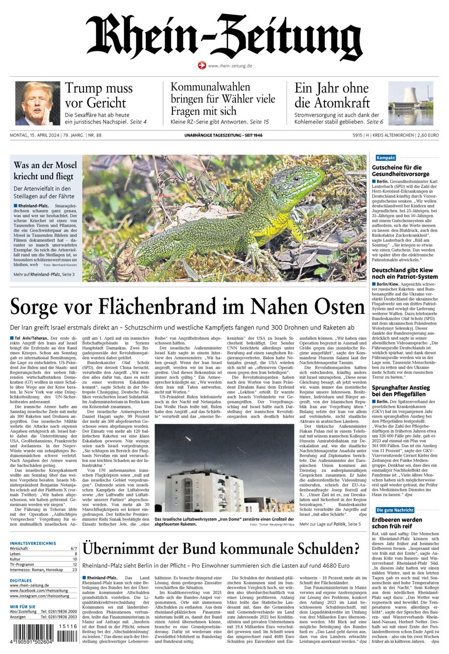 Rhein-Zeitung Kreis Altenkirchen vom Montag, 15.04.2024