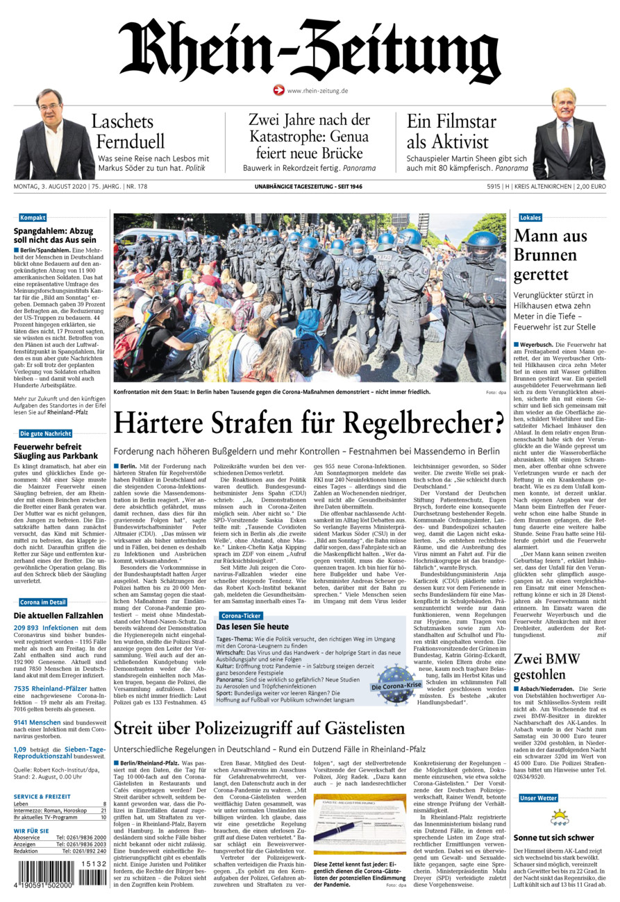 Rhein-Zeitung Kreis Altenkirchen vom Montag, 03.08.2020
