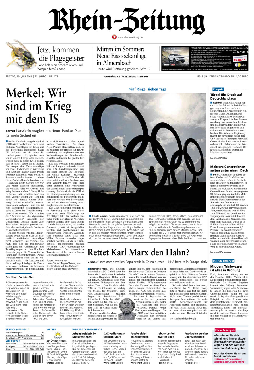 Rhein-Zeitung Kreis Altenkirchen vom Freitag, 29.07.2016