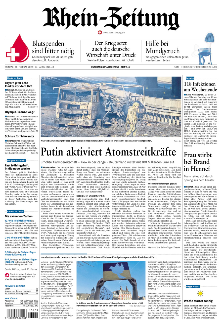 Rhein-Zeitung Kreis Altenkirchen vom Montag, 28.02.2022