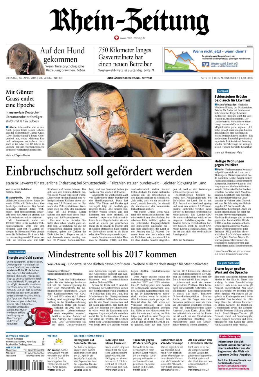Rhein-Zeitung Kreis Altenkirchen vom Dienstag, 14.04.2015