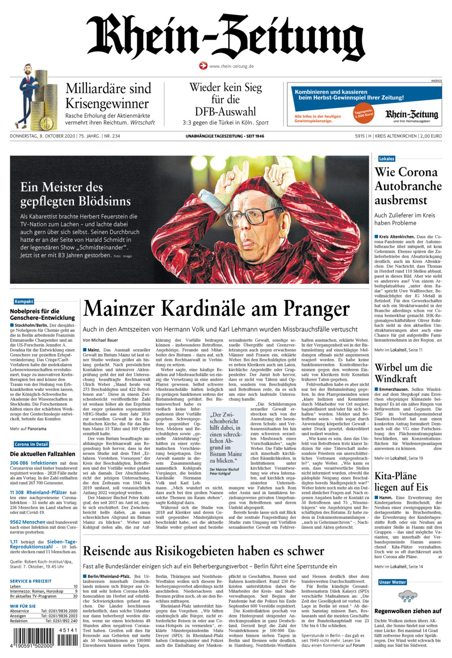 Rhein-Zeitung Kreis Altenkirchen vom Donnerstag, 08.10.2020