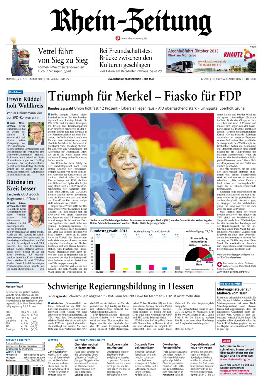 Rhein-Zeitung Kreis Altenkirchen vom Montag, 23.09.2013