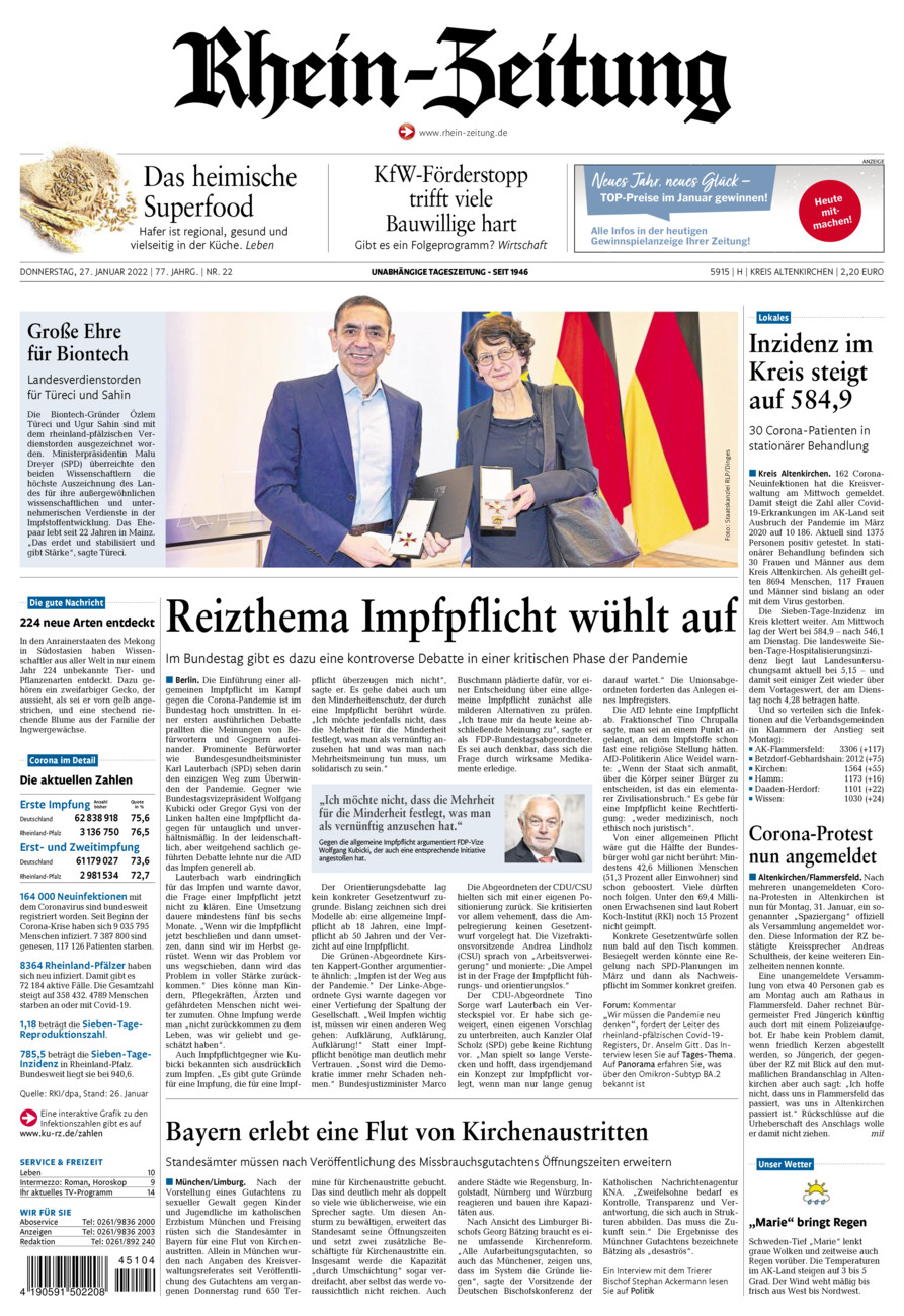 Rhein-Zeitung Kreis Altenkirchen vom Donnerstag, 27.01.2022