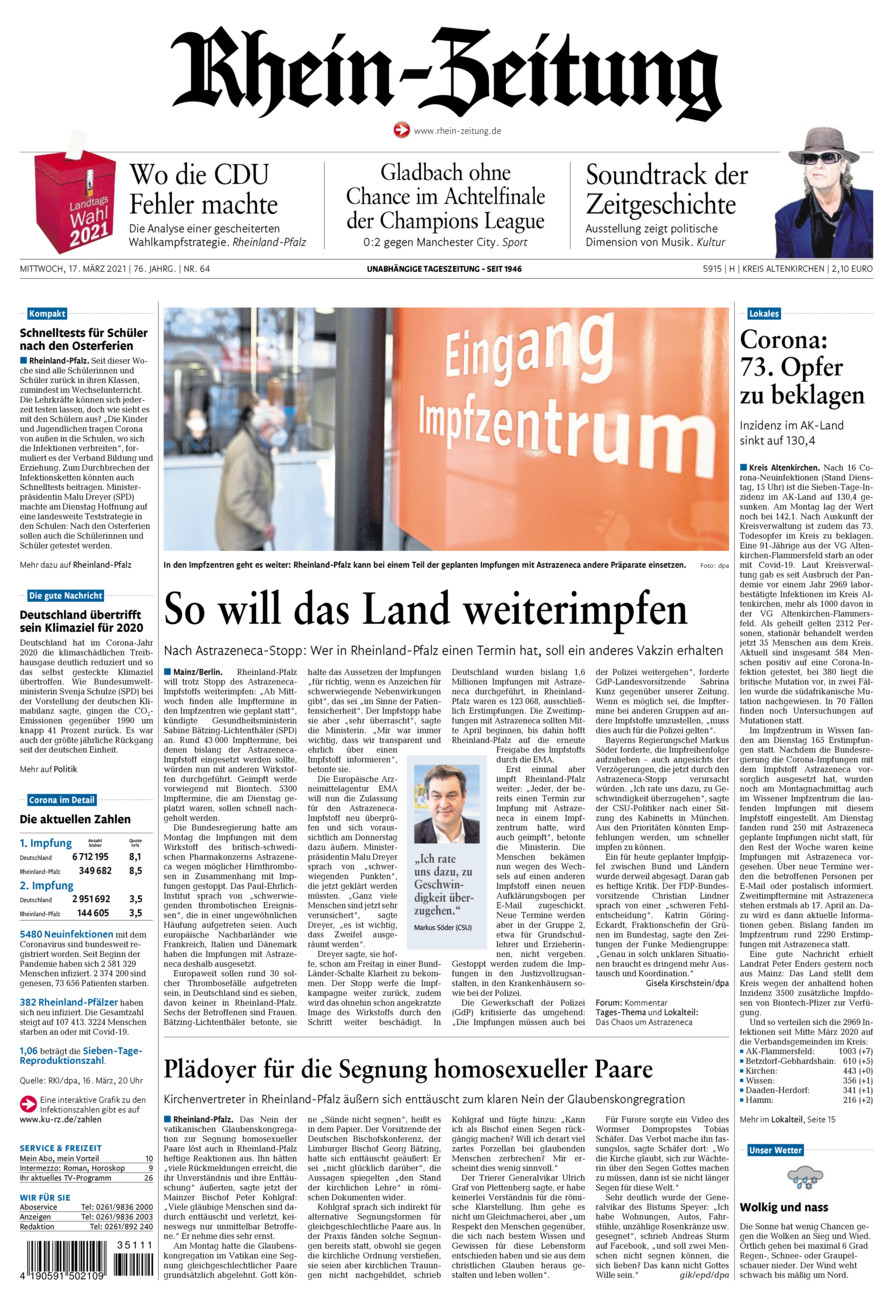 Rhein-Zeitung Kreis Altenkirchen vom Mittwoch, 17.03.2021