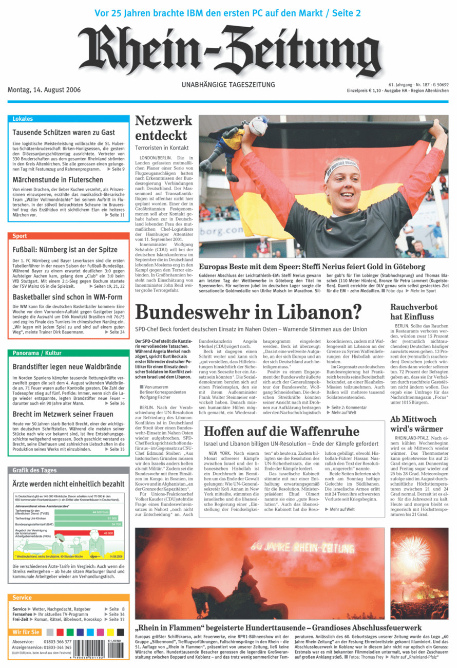 Rhein-Zeitung Kreis Altenkirchen vom Montag, 14.08.2006