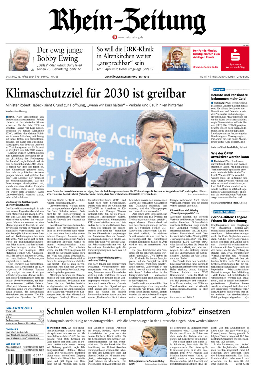 Rhein-Zeitung Kreis Altenkirchen vom Samstag, 16.03.2024