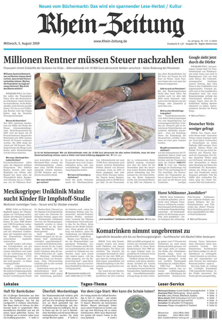 Rhein-Zeitung Kreis Altenkirchen vom Mittwoch, 05.08.2009