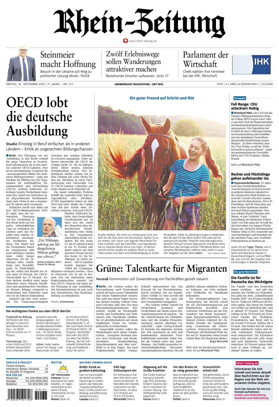 Rhein-Zeitung Kreis Altenkirchen vom Freitag, 16.09.2016