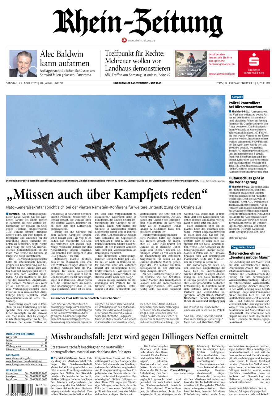 Rhein-Zeitung Kreis Altenkirchen vom Samstag, 22.04.2023