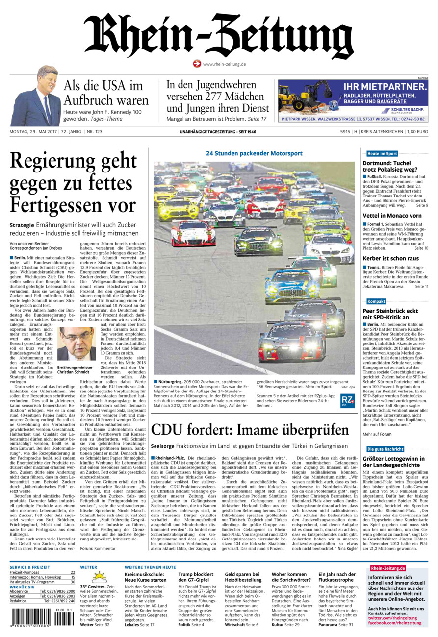 Rhein-Zeitung Kreis Altenkirchen vom Montag, 29.05.2017