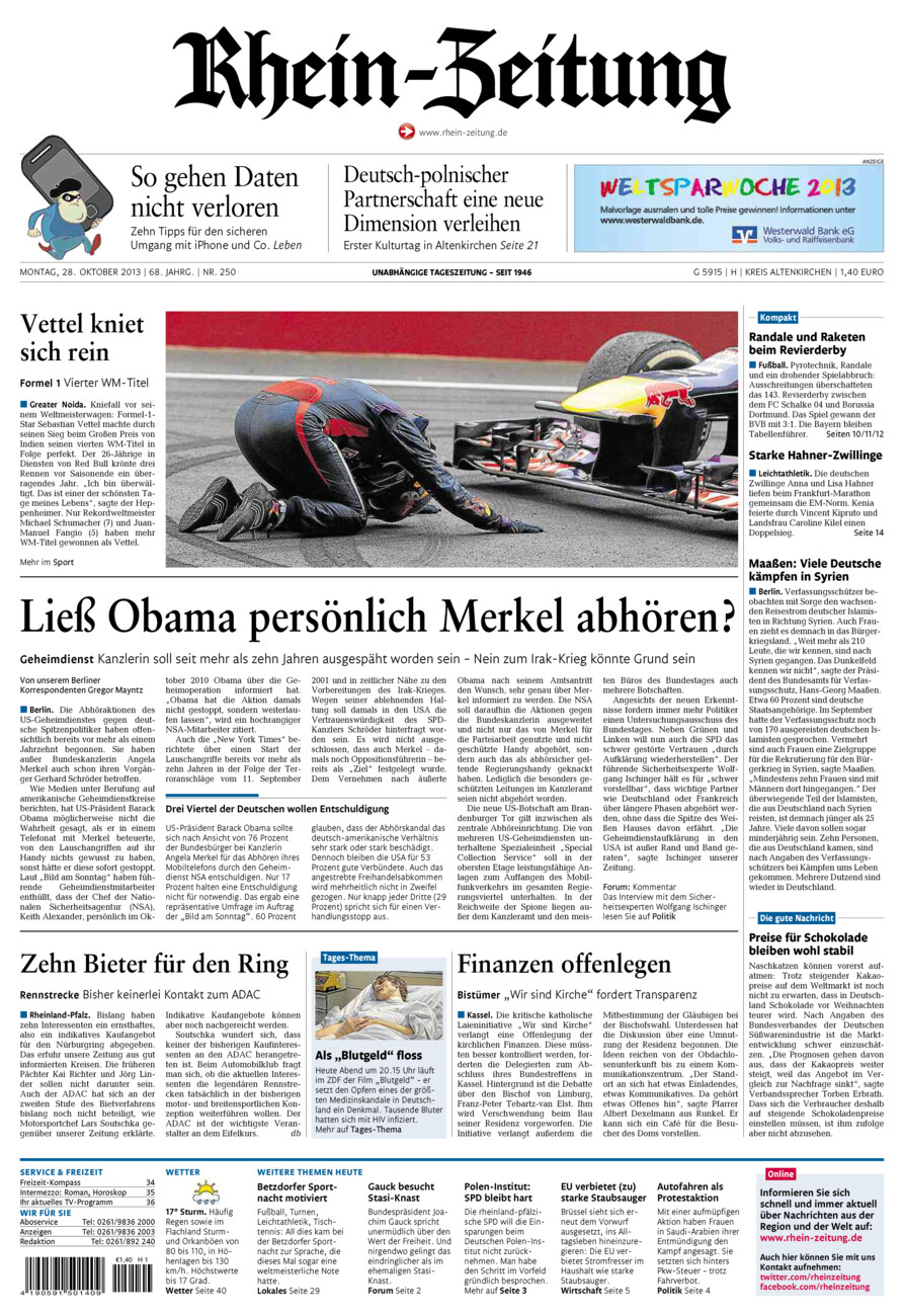 Rhein-Zeitung Kreis Altenkirchen vom Montag, 28.10.2013
