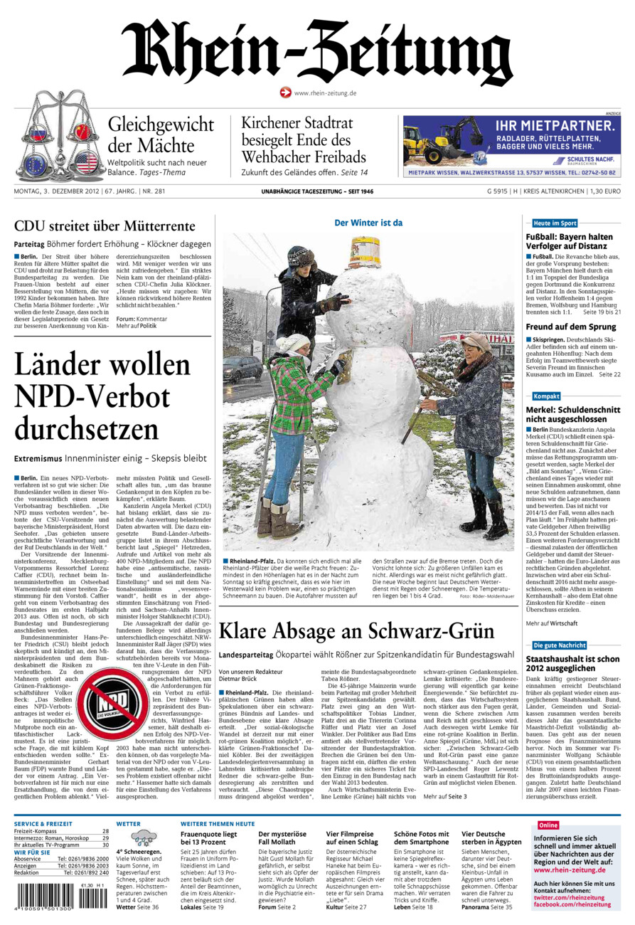 Rhein-Zeitung Kreis Altenkirchen vom Montag, 03.12.2012