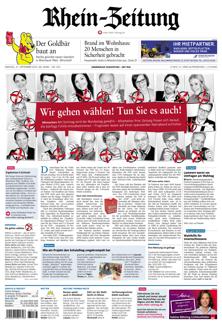 Rhein-Zeitung Kreis Altenkirchen vom Samstag, 21.09.2013
