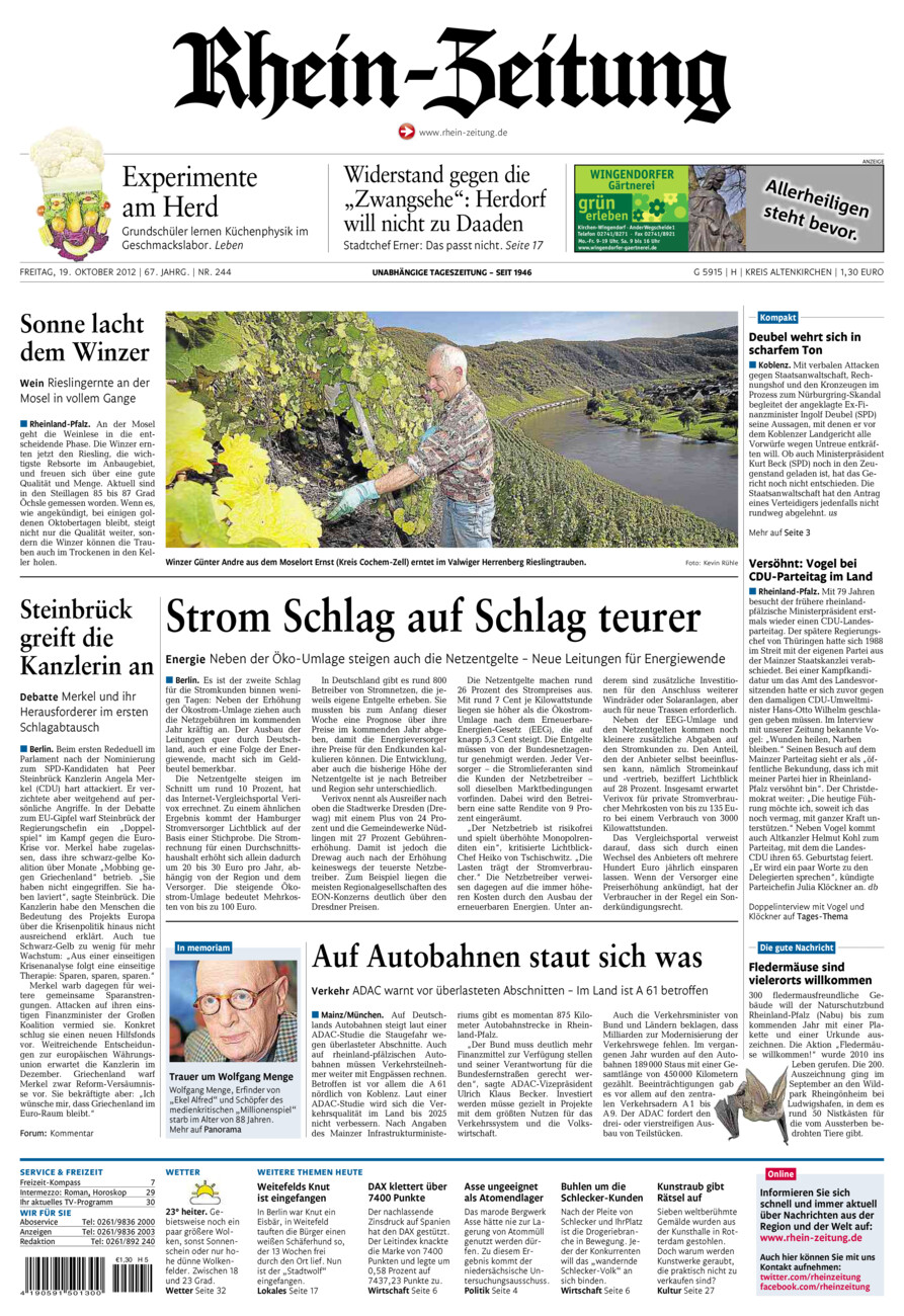 Rhein-Zeitung Kreis Altenkirchen vom Freitag, 19.10.2012