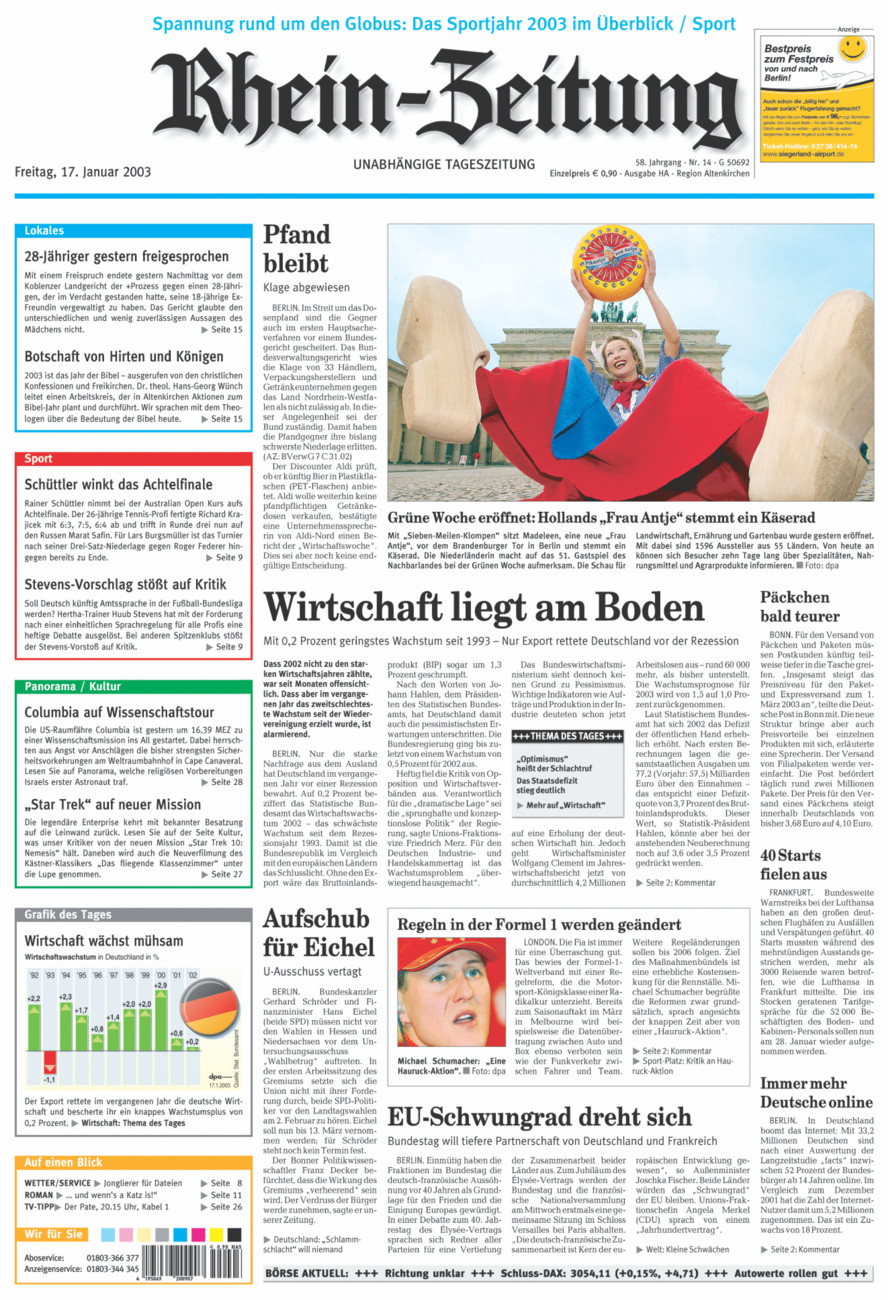 Rhein-Zeitung Kreis Altenkirchen vom Freitag, 17.01.2003